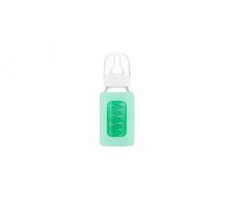 Kojenecká lahev skleněná 120 ml úzká silikonový obal zelená mátová
