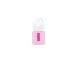 Kojenecká lahev skleněná 120 ml široká silikonový obal růžová