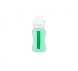 Kojenecká lahev skleněná 240 ml široká silikonový obal zelená mátová