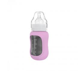 Kojenecká lahev skleněná 180 ml široká silikonový obal pink levander
