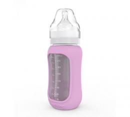 Kojenecká lahev skleněná 240 ml široká silikonový obal pink levander