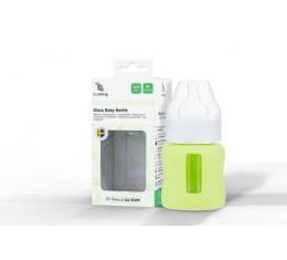 Kojenecká lahev skleněná 120 ml široká silikonový obal zelená hrášková
