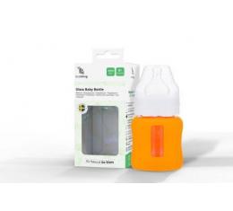 Kojenecká lahev skleněná 120 ml široká silikonový obal oranžová