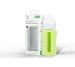 Kojenecká lahev skleněná 240 ml široká silikonový obal zelená hrášková