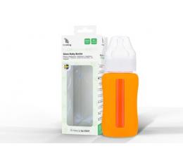 Kojenecká lahev skleněná 240 ml široká silikonový obal oranžová