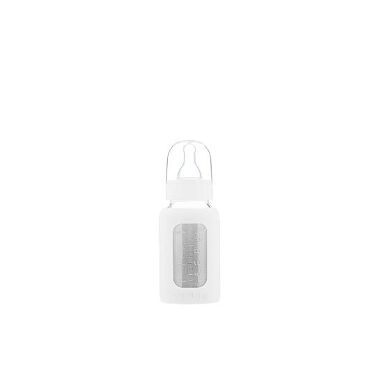 Kojenecká lahev skleněná 120 ml úzká silikonový obal bílá - Kliknutím zobrazíte detail obrázku.