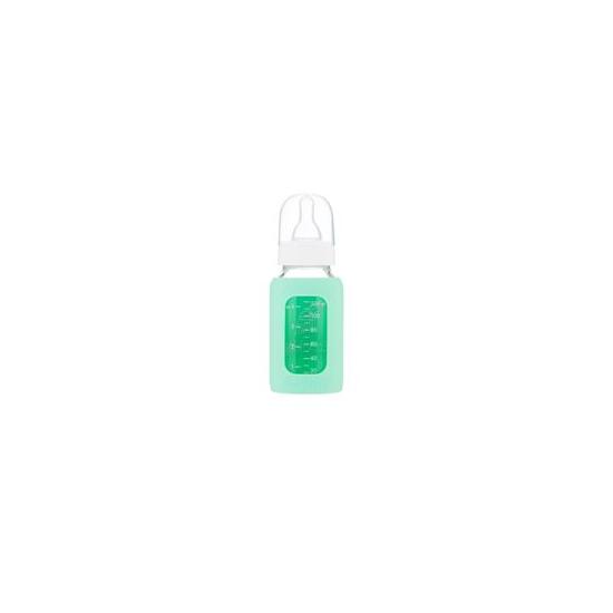 Kojenecká lahev skleněná 120 ml úzká silikonový obal zelená mátová - Kliknutím zobrazíte detail obrázku.
