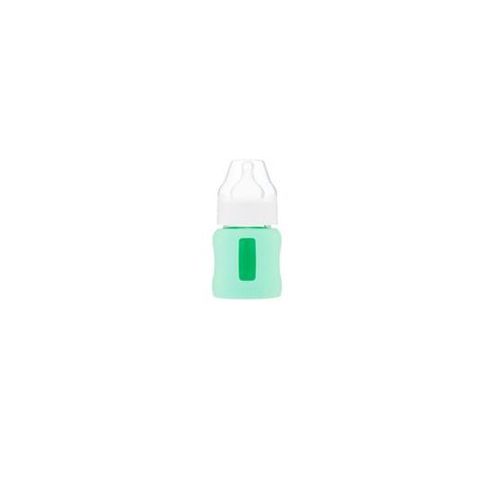 Kojenecká lahev skleněná 120 ml široká silikonový obal zelená mátová - Kliknutím zobrazíte detail obrázku.