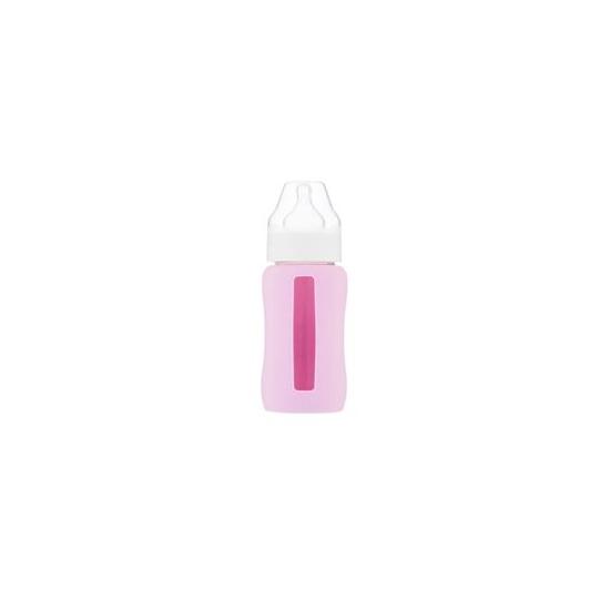 Kojenecká lahev skleněná 240 ml široká silikonový obal růžová - Kliknutím zobrazíte detail obrázku.
